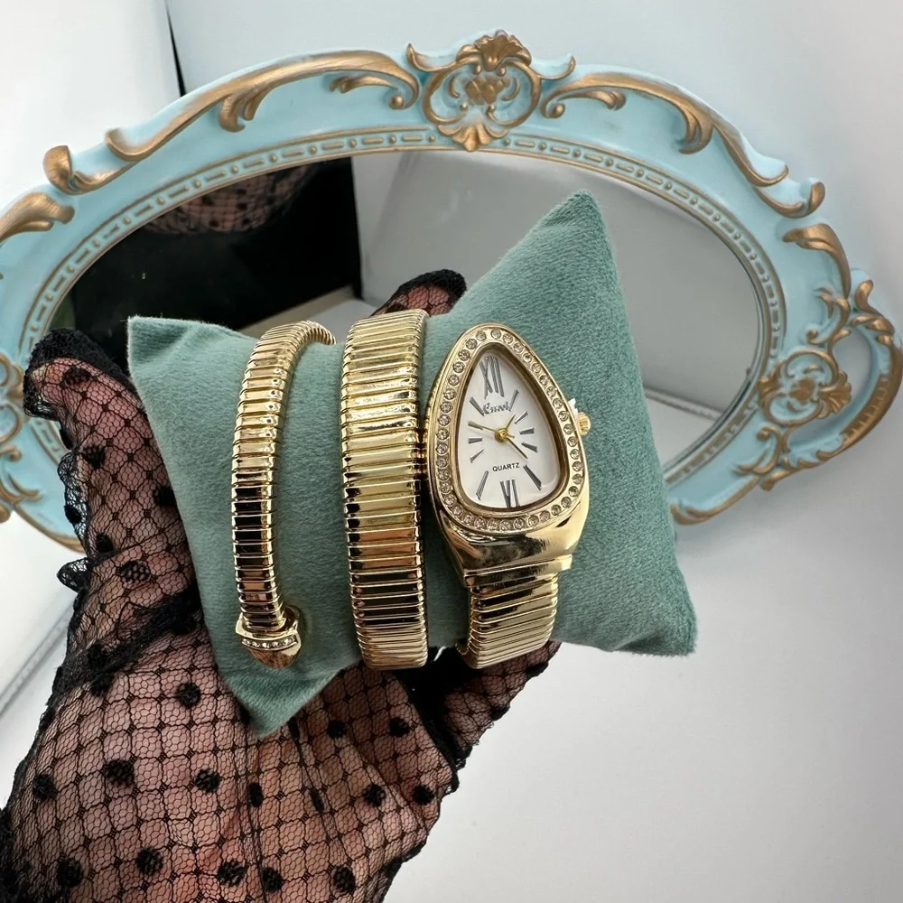 Anthropologie Gold Wrap-Around Crystal Accent Watch